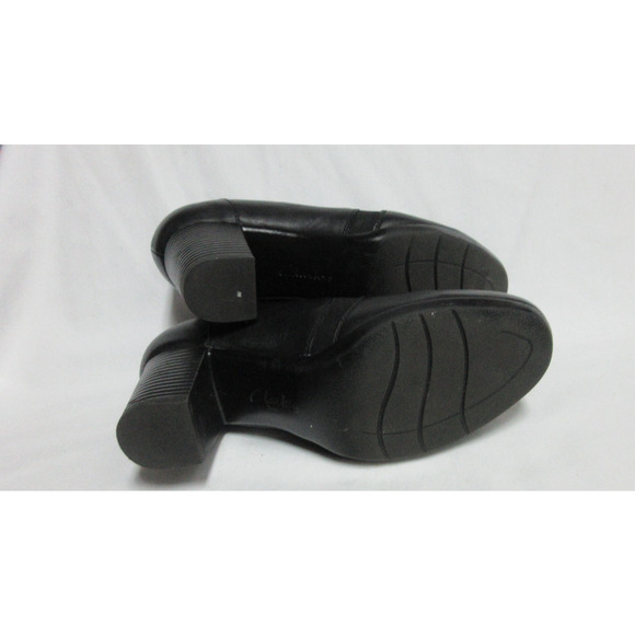 Clarks Block Heel Comfort Black - Leather Shoes Booties Woman's 10 Elastic Sides - Picture 5 of 8